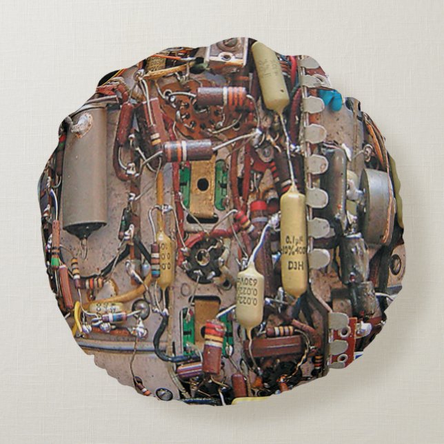 Vintage Elektronikwiderstandkondensatoren und Rundes Kissen (Rückseite)