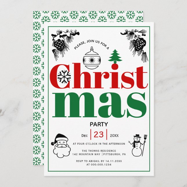 Vintage Elemente Weihnachtsfeier Einladung (Vorne/Hinten)
