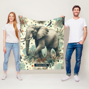 Vintage Elephant Dschungelmalerei Fleecedecke