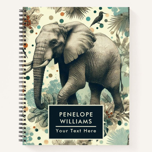 Vintage Elephant Dschungelmalerei Notizbuch (Vorderseite)