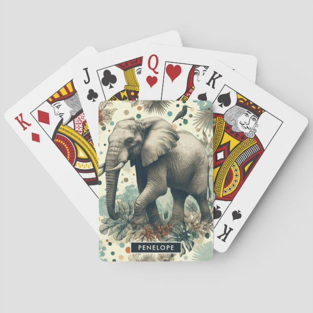 Vintage Elephant Dschungelmalerei Spielkarten (Rückseite)