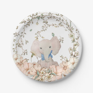 Vintage Elephant Foliage White Boy Baby Dusche Pappteller