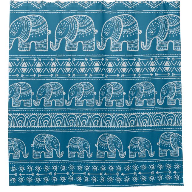 Vintage Elephant Frame Illustration Duschvorhang (Vorderseite)