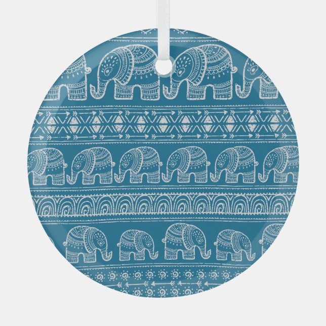 Vintage Elephant Frame Illustration Ornament Aus Glas (Vorderseite)