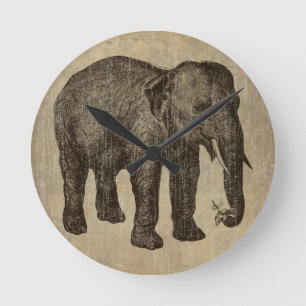 Vintage Elephant Runde Wanduhr