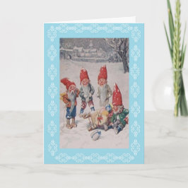 Vintage Elfe und Schlitten-Weihnachtsgruß-Karte Feiertagskarte