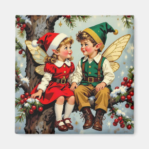 Vintage-Elfen-Feenkinder Weihnachten Magnet
