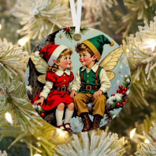 Vintage-Elfen-Feenkinder Weihnachten Personalisier Ornament Aus Metall