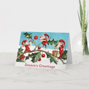Vintage Elfen Paint Holly Berries Weihnachtskarte Feiertagskarte