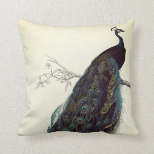 Vintage Elfenbein Blau Eleganter Bunter Pfau Kissen
