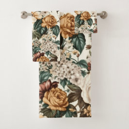 Vintage Elfenbein-Blume, Muster für mehrfarbige Ro Badhandtuch Set