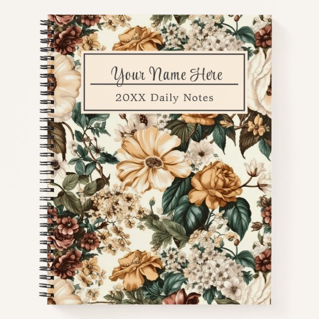 Vintage Elfenbein-Blume, Muster für mehrfarbige Ro Notizbuch (Vorderseite)