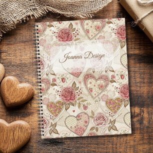 Vintage Elfenbein Burgunderrose Herz Personalized Notizbuch