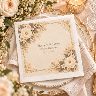 Vintage Elfenbein Erbstück-Spitze Blumen Romantik Serviette