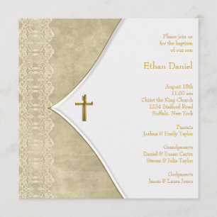 Vintage Elfenbein Gold Kreuz Baby Taufgeschenk Einladung