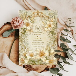 Vintage Elfenbein-Lilien-Hochzeit Einladung