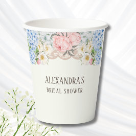 Vintage Elfenbein-Pfingstrose Blaue Hortensie Brau Pappbecher