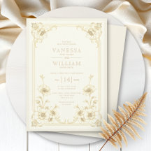 Vintage Elfenbein- und Sepia-Blumenrahmen Hochzeit