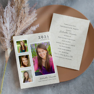 Vintage Elfenbeinblume Abschluss FotoCollage Einladung