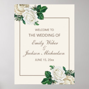 Vintage Elfenbeinweiß Creme Blumen Hochzeit Willko Poster