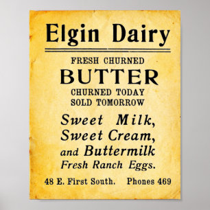 Vintage Elgin Dairy Fresh Butter Druck Poster