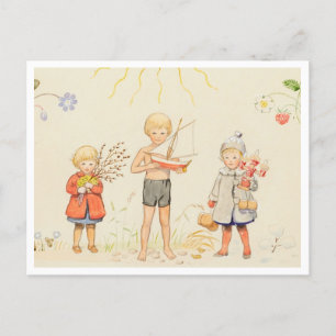 Vintage Elsa Beskow Saison und Kinder Postkarte