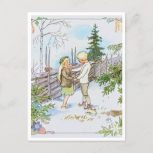 Vintage Elsa Beskow Schneekarte Postkarte