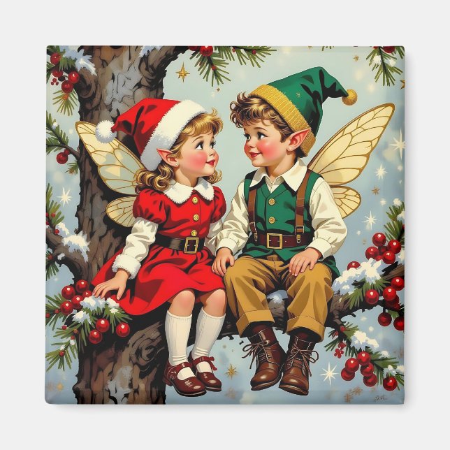 Vintage Elven Fairy Children Christmas  Magnet (Vorne)