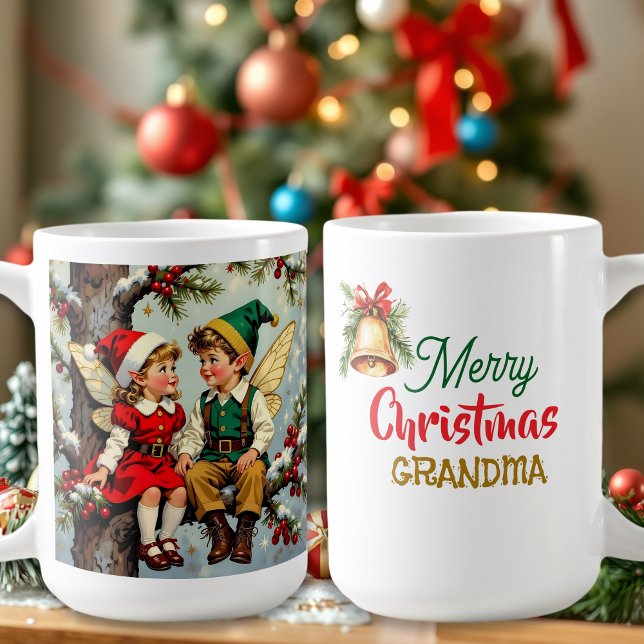 Vintage Elven Fairy Children Christmas Personalize Kaffeetasse (Von Creator hochgeladen)