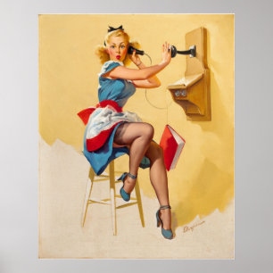 Vintage-Elvgren-Telefon-Pin-up-Girl Retro Poster
