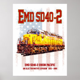 Vintage EMD SD40-2 Diesel Locomotive American flag Poster