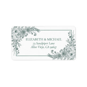 Vintage Emerald Floral Line Rücksendeadresse Adressaufkleber