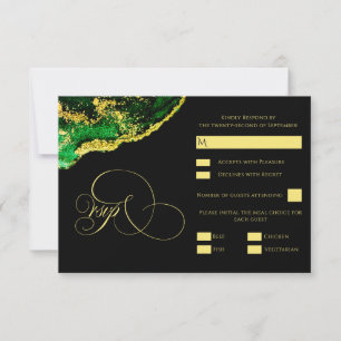 Vintage Emerald Green Gold Wedding RSVP Card Karte