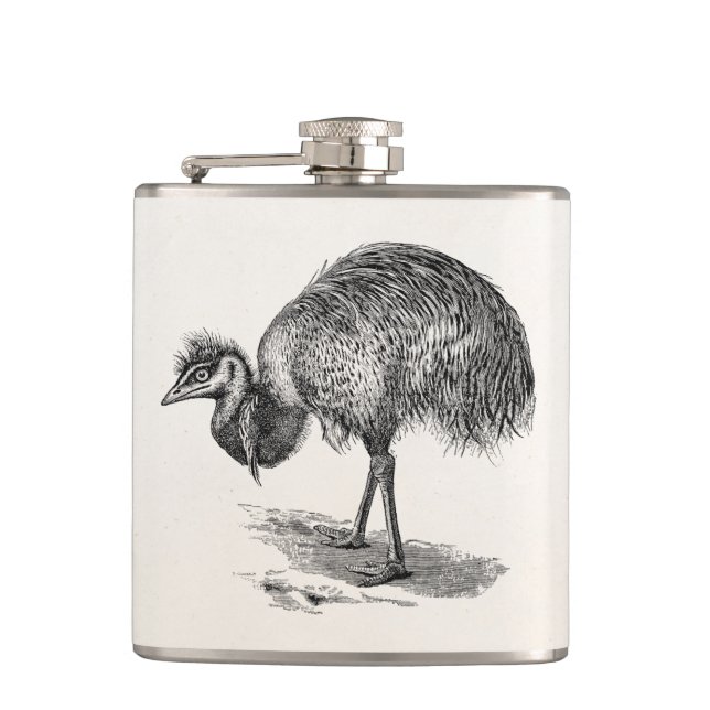 Vintage-Emu-Vogel-Illustration Vorlage Australien Flachmann (Vorderseite)