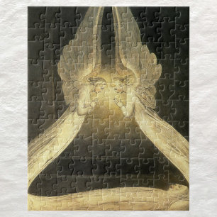 Vintage‑Engel beten über Jesus Christus im Leichen Puzzle