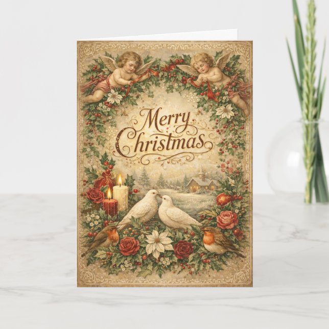 Vintage Engel Cherub Frohe Weihnachten  (Vorderseite)