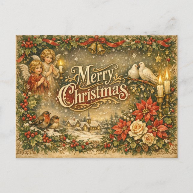 Vintage Engel Cherub Frohe Weihnachten  (Vorderseite)
