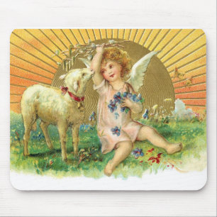 Vintage Engel Cherub mit Lamm Mousepad