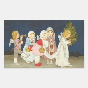 Vintage Engel der Kerbe Weihnachten Weihnachtsaufk Rechteckiger Aufkleber