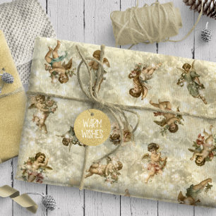 Vintage Engel Glänzendes Gold ID136 Geschenkpapier