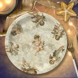 Vintage Engel Glittering Gold ID136 Pappteller