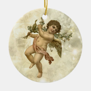 Vintage Engel Glitterndes Gold V1 ID136 Keramik Ornament
