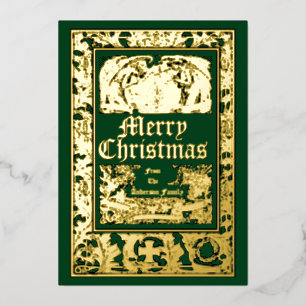 Vintage Engel & Granatapfel Weihnachten Folien Feiertagskarte