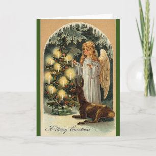 Vintage Engel & Hirsch schmücken Weihnachtsbaum-Ch Karte