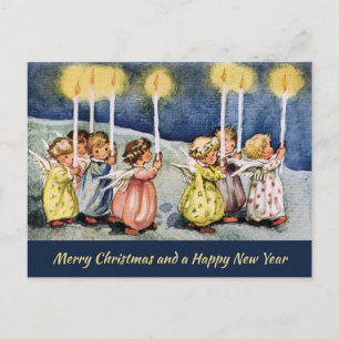 Vintage Engel Holding Candles Weihnachten Postkarte