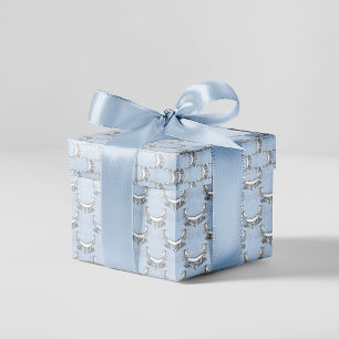 Vintage Engel im himmelblauen Blumenmuster Geschenkpapier