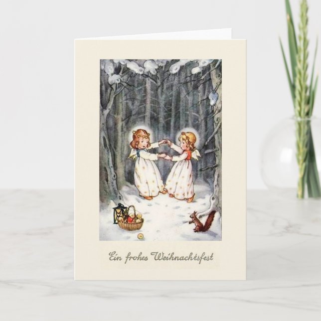 Vintage Engel Im Wald Weihnachtskarte Feiertagskarte (Vorderseite)