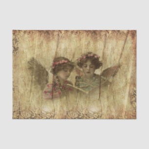 Vintage-Engel-Mädchen-Musik-Rosa-Blumen-Seidenpapi Seidenpapier