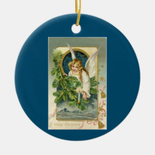 Vintage Engel mit Botschaft Keramik Ornament