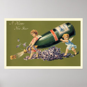 Vintage Engel mit Champagner, ein glückliches neue Poster